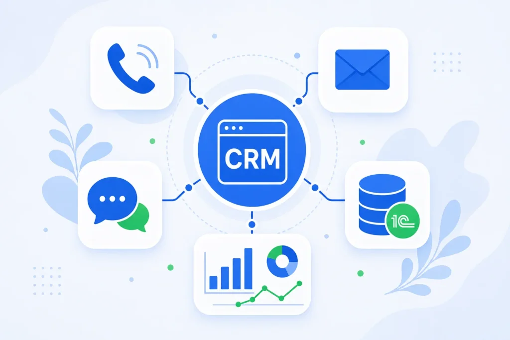 Интеграции CRM-системы: телефония, почта, мессенджеры, 1С и аналитика в одном центре